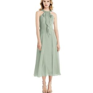 NWT Jenny Packham Chiffon Ruffle Halter Midi Dress Willow